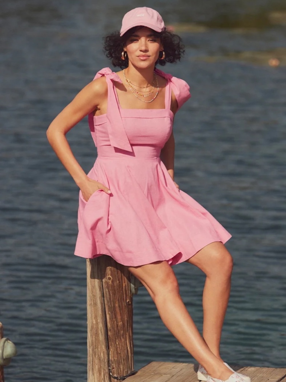Flirtatious Looks Pink Tie-Strap A-Line Mini Dress With Pockets
